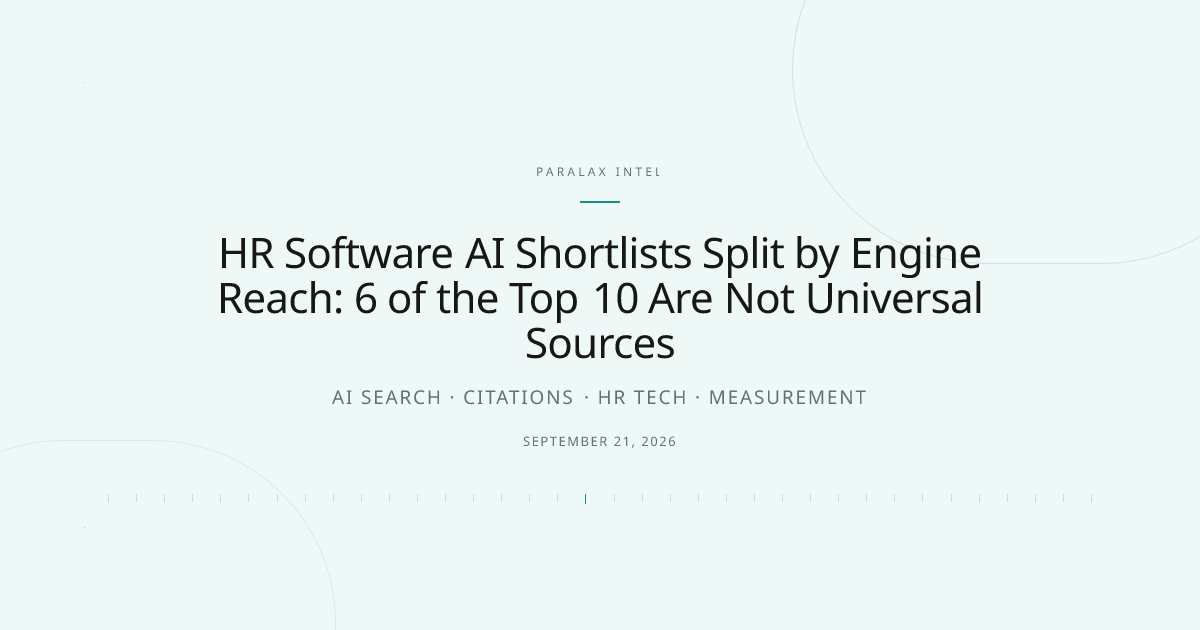 HR Software AI Shortlists Split by Engine Reach: 6 of the Top 10 Are Not Universal Sources — Paralax intelligence image