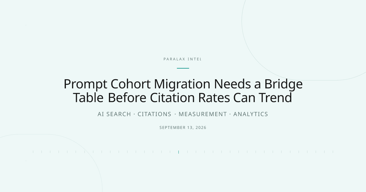 Prompt Cohort Migration Needs a Bridge Table Before Citation Rates Can Trend — Paralax intelligence image